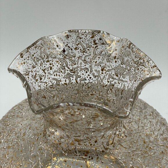 Vintage West Virginia Glass Gold Brocade Golden Jewel Spatter Flower Vase 5" H - Picture 4 of 4